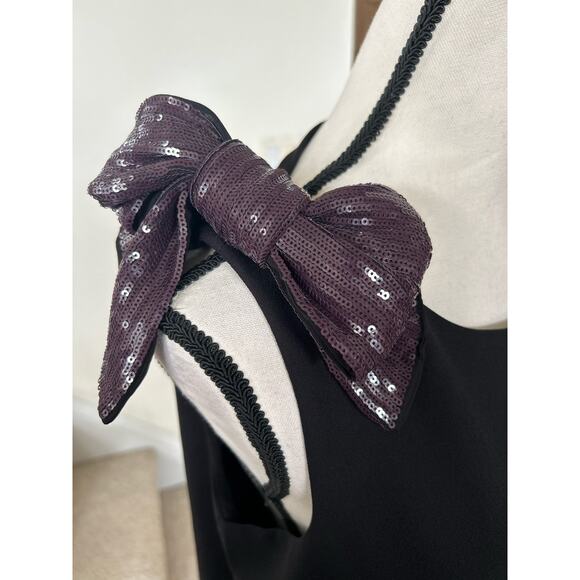 J.Crew Black Sleeveless Purple Sequin Shoulder Bow Tank - Picture 2 of 7
